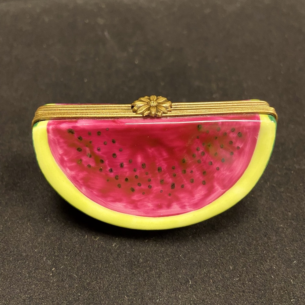 Peint Main Limoges Watermelon Slice Trinket Box